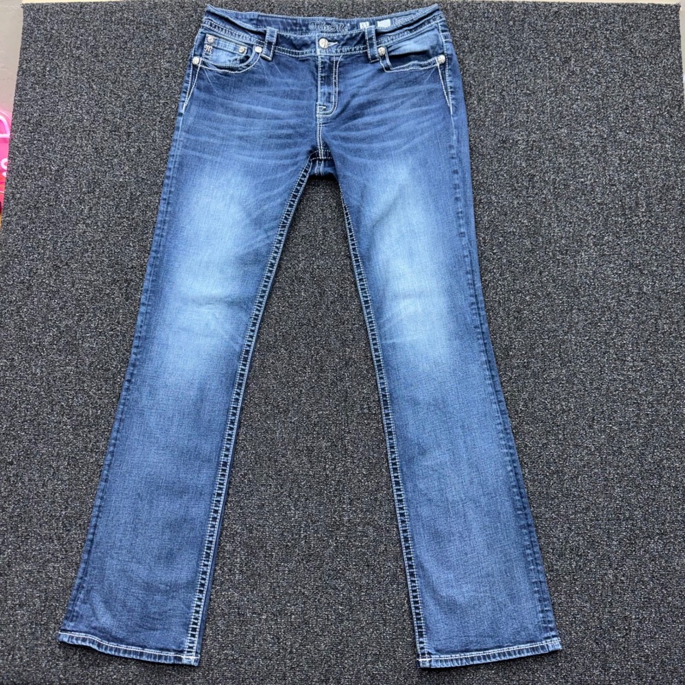 Miss Me Easy Boot Mid-Rise Embellished Jeans Women 31 Blue western boho rodeo